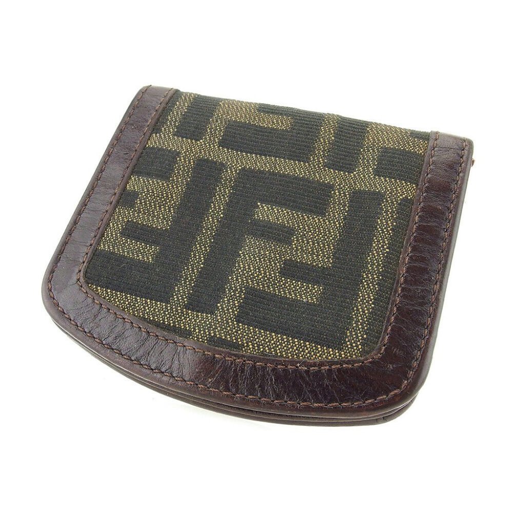 FENDI coin purse Zucca beige canvas leather Used Auth T9709